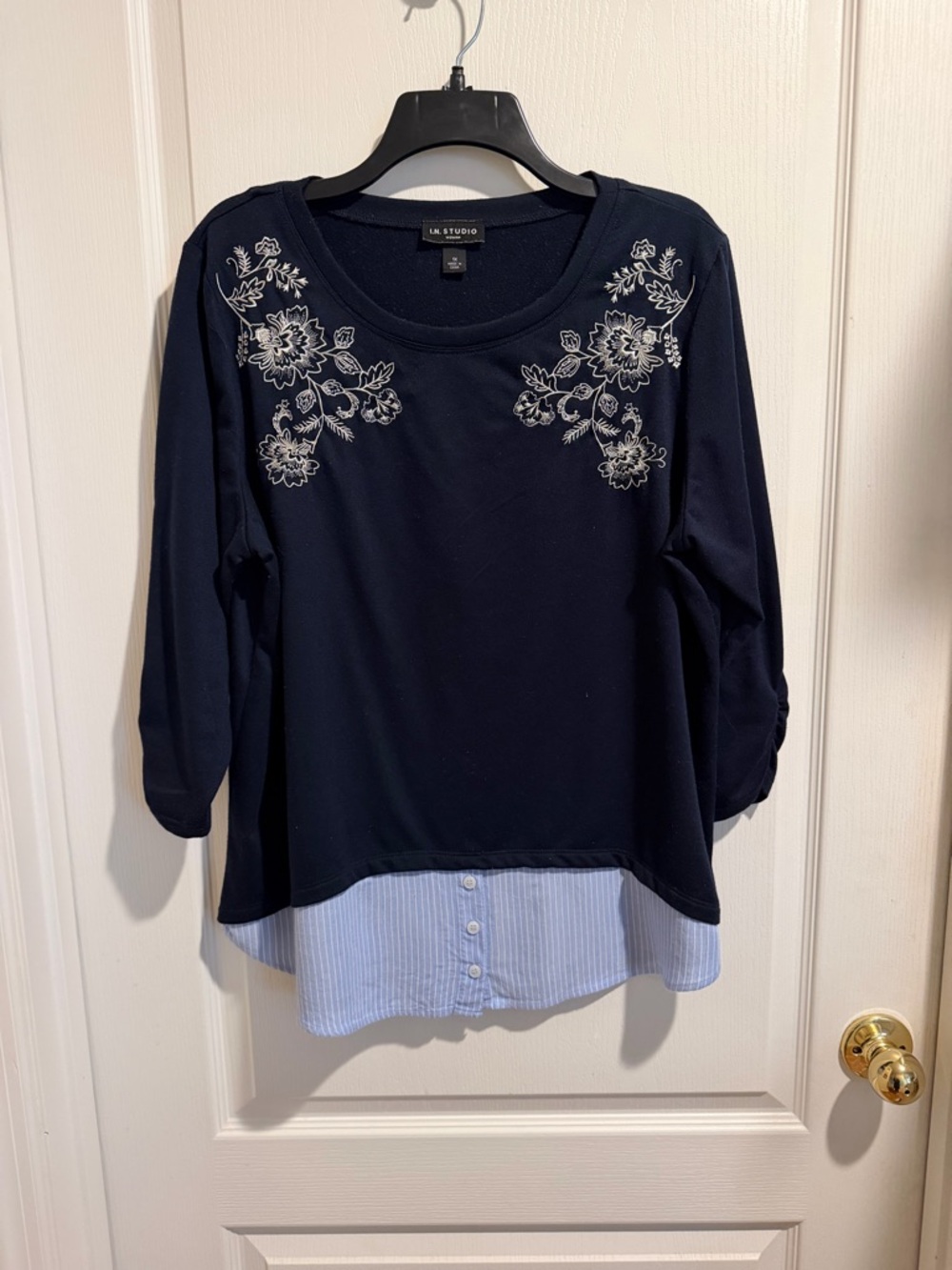 I.N. Studio Navy Floral Embroidered Layered-Look Tunic